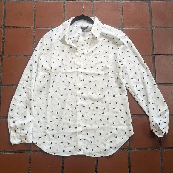NWT Ann Taylor Classic Shirt Polka Dots Size Large - Picture 8 of 12